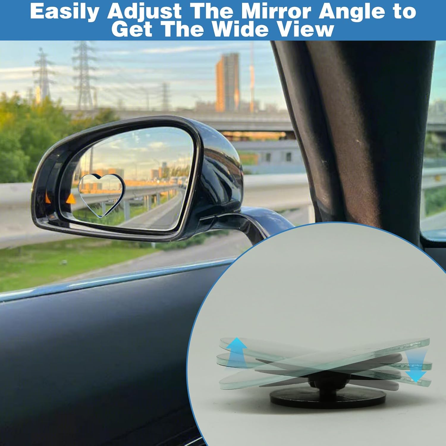 2Pcs Cars Heart Shaped Blind Spot Mirrors Car Side Mirror Blindspot Adjustabe Angle Removable Wide Angle Convex RearView Mirror for Enhanced Safety Universal Fit Stick, Car Accessories for Cars Suvs - Image 4