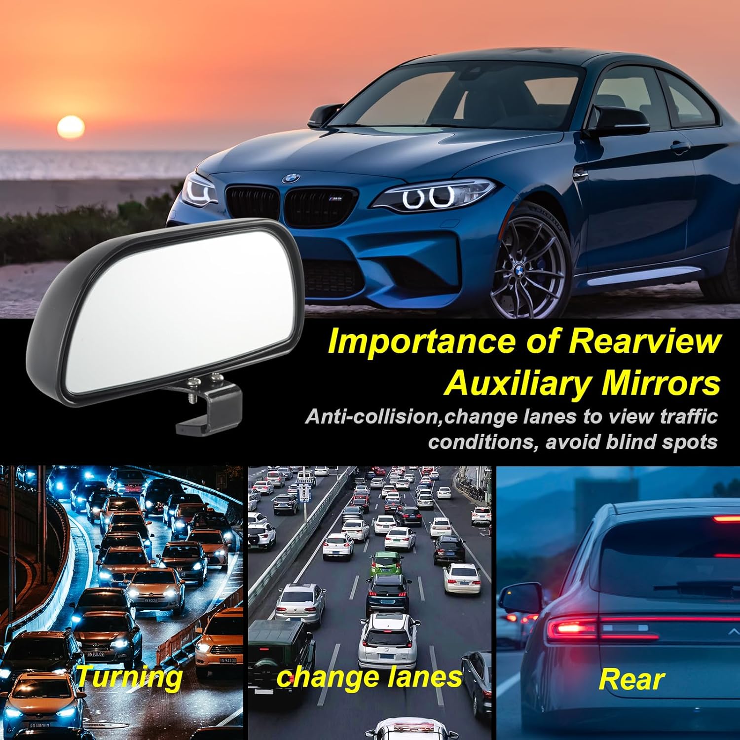 Blind Spot Mirrors for Trucks and Cars,Automotive Side View Concave Mirror Blindspot,360° Large Convex Rearview Exterior Mirror Accessories for Truck and Car(1Pack Black) - Image 6