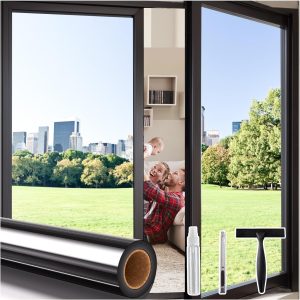 Coavas One Way Privacy Window Film with 3 Tools, Reflective Mirror Home Window Tint See Out Not in Sun Blocking Window Security Clings Self-Adhesive Daytime Privacy House Window Cover,17.5x78.7in