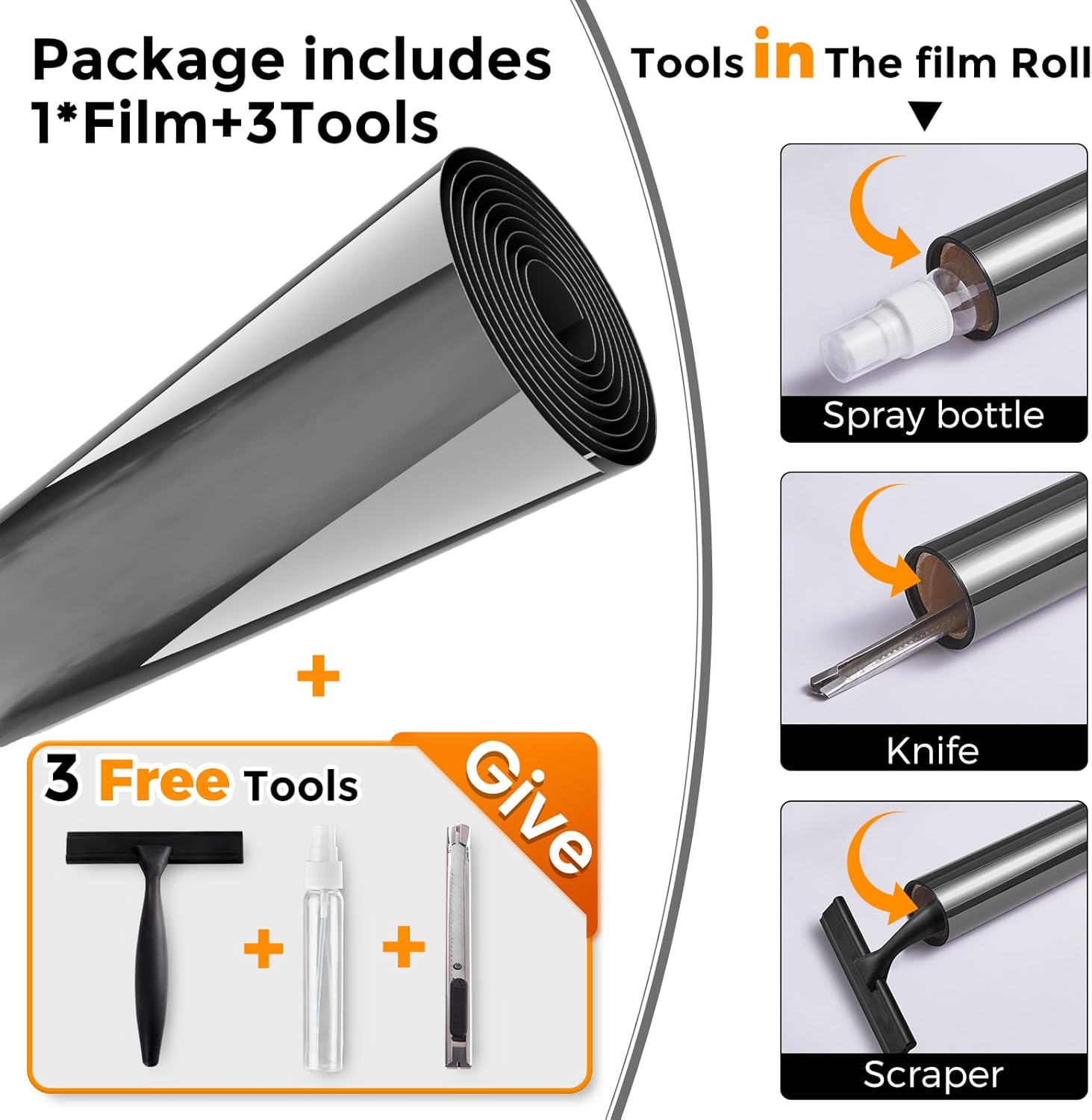 Coavas One Way Privacy Window Film with 3 Tools, Reflective Mirror Home Window Tint See Out Not in Sun Blocking Window Security Clings Self-Adhesive Daytime Privacy House Window Cover,17.5x78.7in - Image 3
