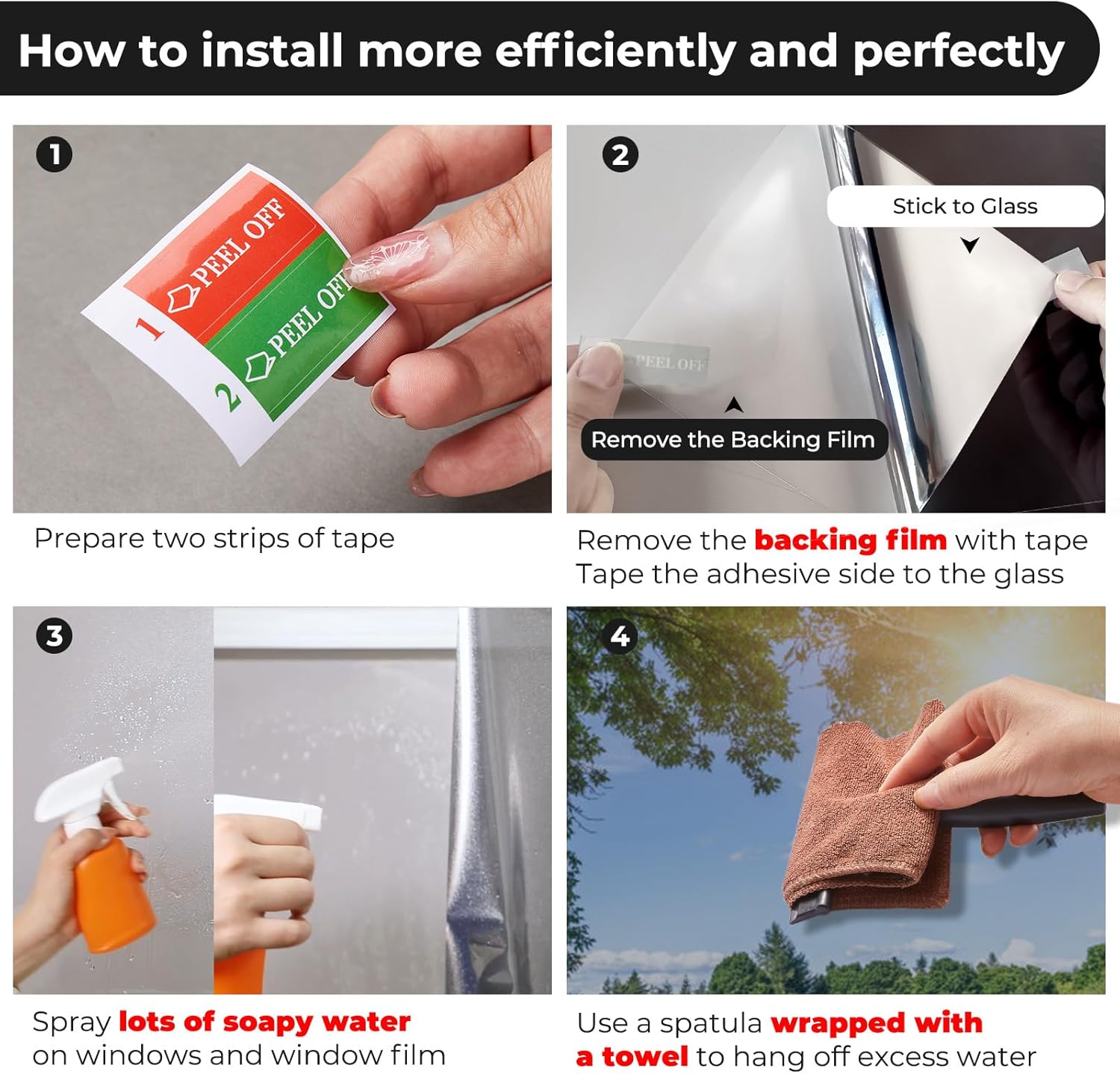 Coavas One Way Privacy Window Film with 3 Tools, Reflective Mirror Home Window Tint See Out Not in Sun Blocking Window Security Clings Self-Adhesive Daytime Privacy House Window Cover,17.5x78.7in - Image 6