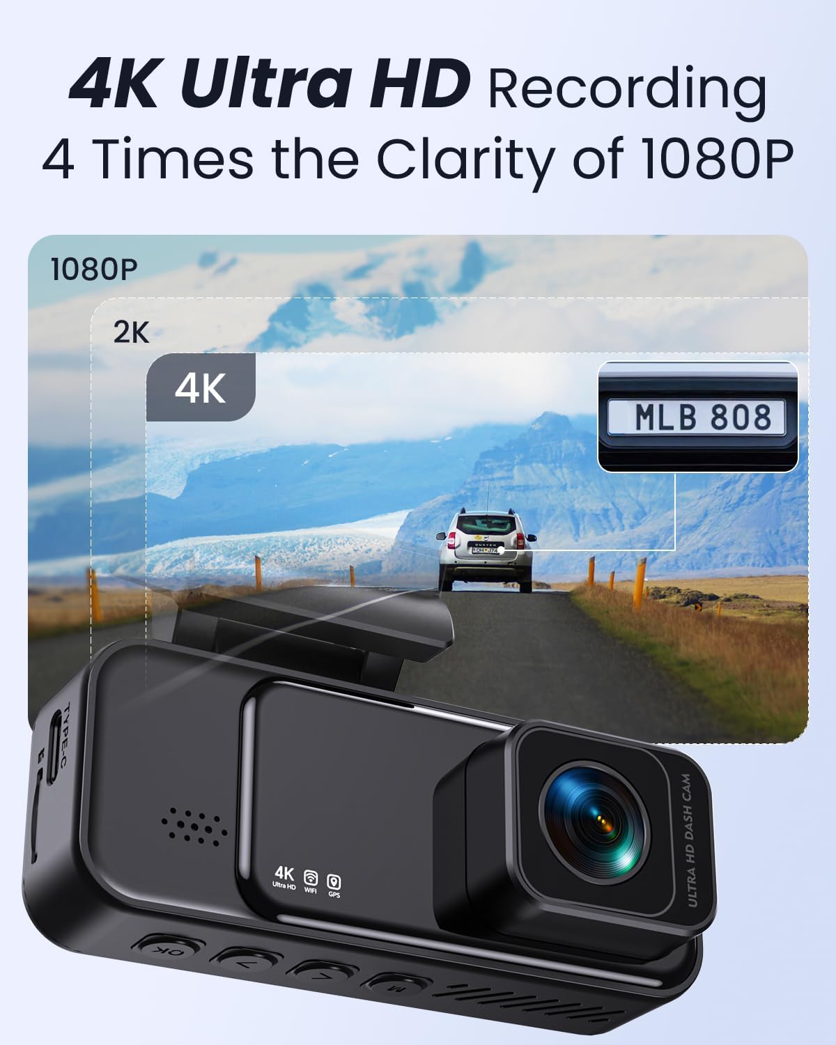 Dash Cam 4K Front, Built-in WiFi GPS Dash Camera for Cars, 3.2" IPS Screen Dashcam with App Control, Free 32G Card, 170°Wide Angle, 24H ParkingMode, WDR, Night Vision, G-Sensor - Image 2