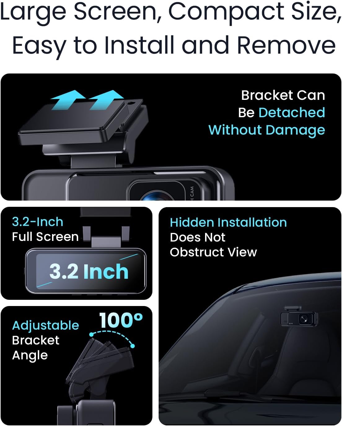 Dash Cam 4K Front, Built-in WiFi GPS Dash Camera for Cars, 3.2" IPS Screen Dashcam with App Control, Free 32G Card, 170°Wide Angle, 24H ParkingMode, WDR, Night Vision, G-Sensor - Image 5
