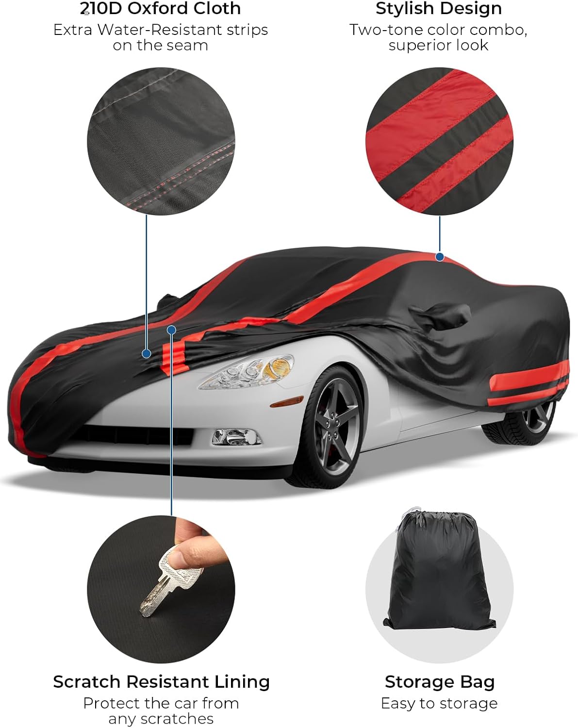 Car Cover Compatible with 2005-2013 Corvette C6 Stingray/Z06/Z51, Waterproof All Weather Car Cover Indoor Outdoor - Image 4