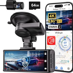 REDTIGER 4K Dash Cam Front and Rear, Touch Screen 3.18 Inch, Voice Control, 5.8GHz WiFi Car Dash Camera with 64GB Card, GPS, UHD 2160P Night Vision, WDR, Emergency Lock, Parking Monitor (F7N Touch)
