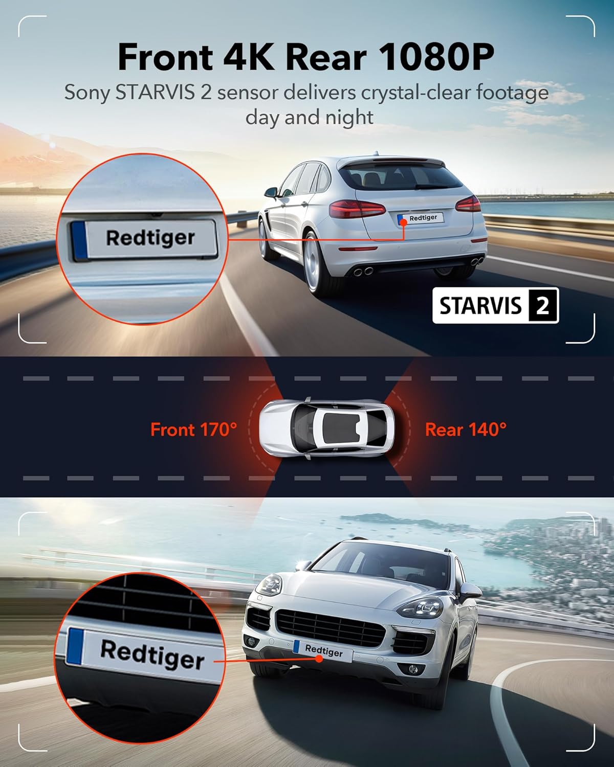 REDTIGER 4K Dash Cam Front and Rear, Touch Screen 3.18 Inch, Voice Control, 5.8GHz WiFi Car Dash Camera with 64GB Card, GPS, UHD 2160P Night Vision, WDR, Emergency Lock, Parking Monitor (F7N Touch) - Image 2