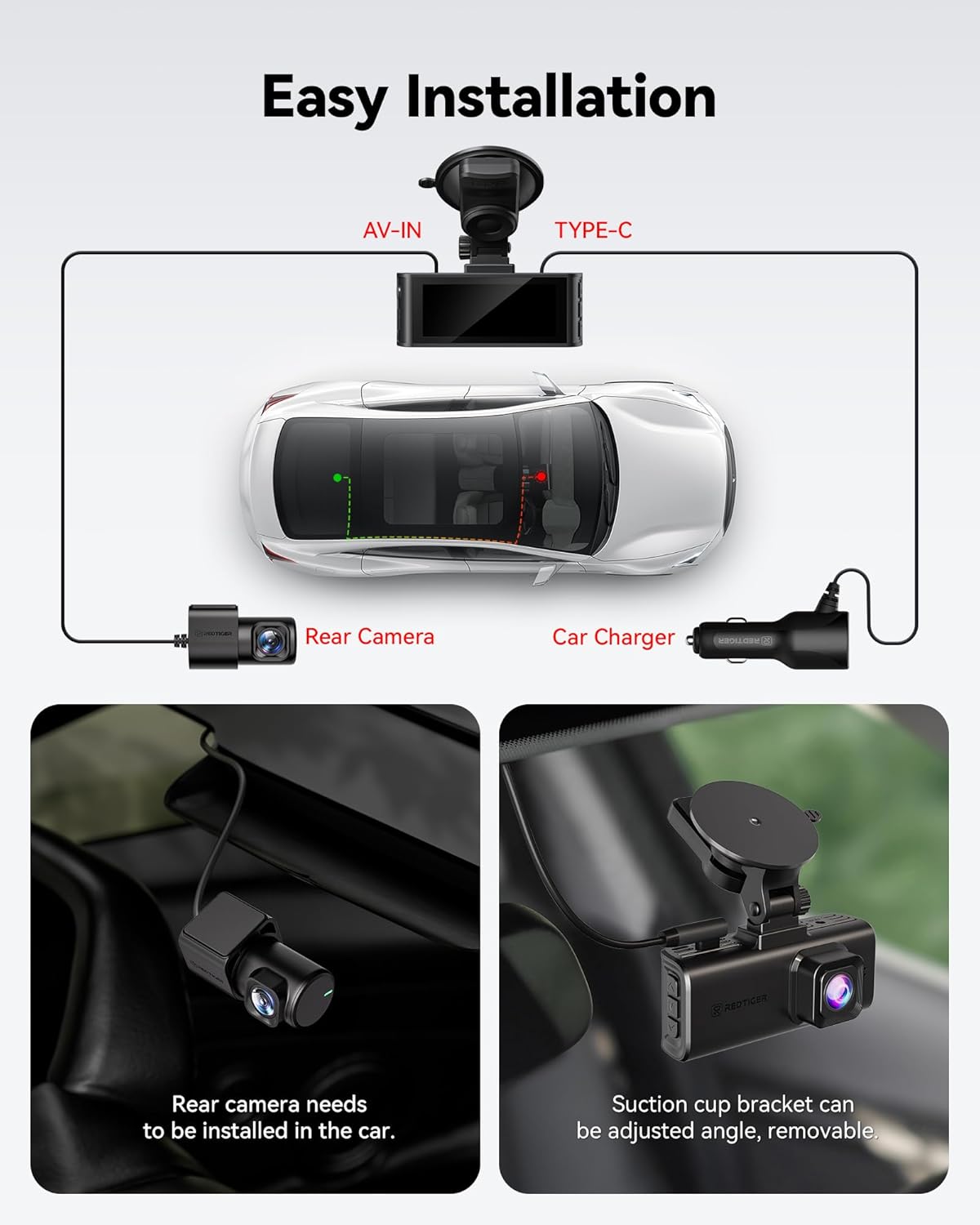 REDTIGER 4K Dash Cam Front and Rear, Touch Screen 3.18 Inch, Voice Control, 5.8GHz WiFi Car Dash Camera with 64GB Card, GPS, UHD 2160P Night Vision, WDR, Emergency Lock, Parking Monitor (F7N Touch) - Image 9