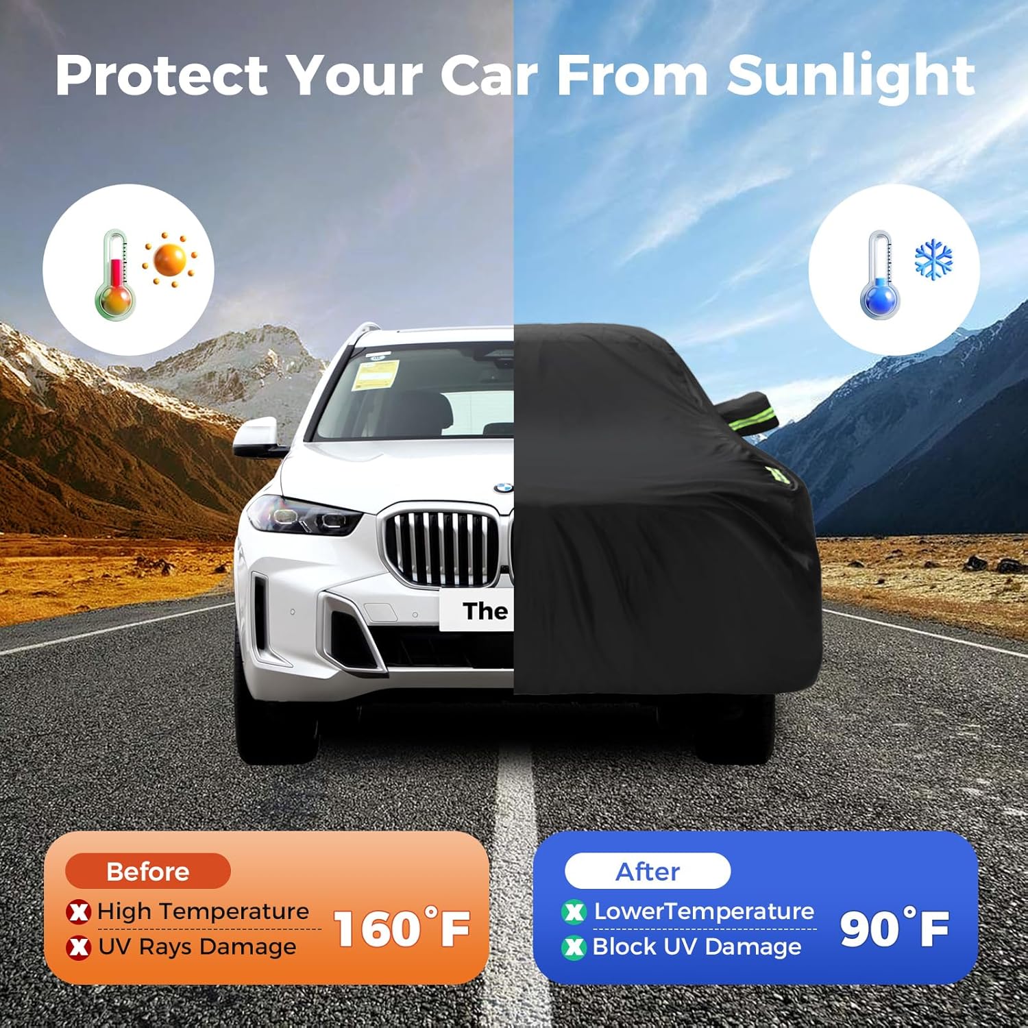 SUV Car Cover Waterproof All Weather for Snow UV Protection Waterproof Outdoor Heavy Duty Full Exterior Covers with Door Zipper Universal Fit SUVs Up to 190’’ - Image 4